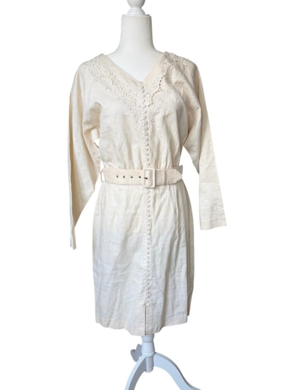 Vintage Together Spiegel Belted Linen Button Down Long Sleeve Dress Size 6